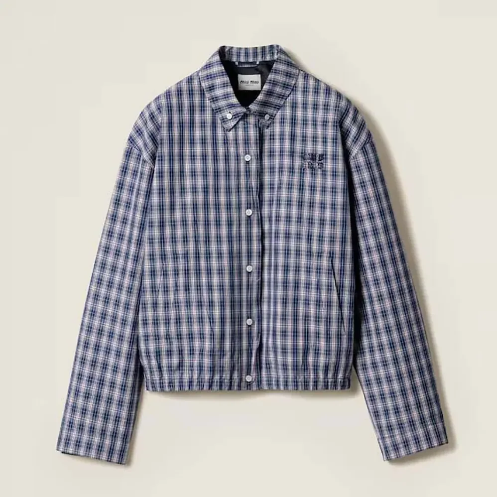 Miu Miu Checked Fabric Blouson Jacket for Women Miu Miu Checked Fabric Blouson Jacket for Women