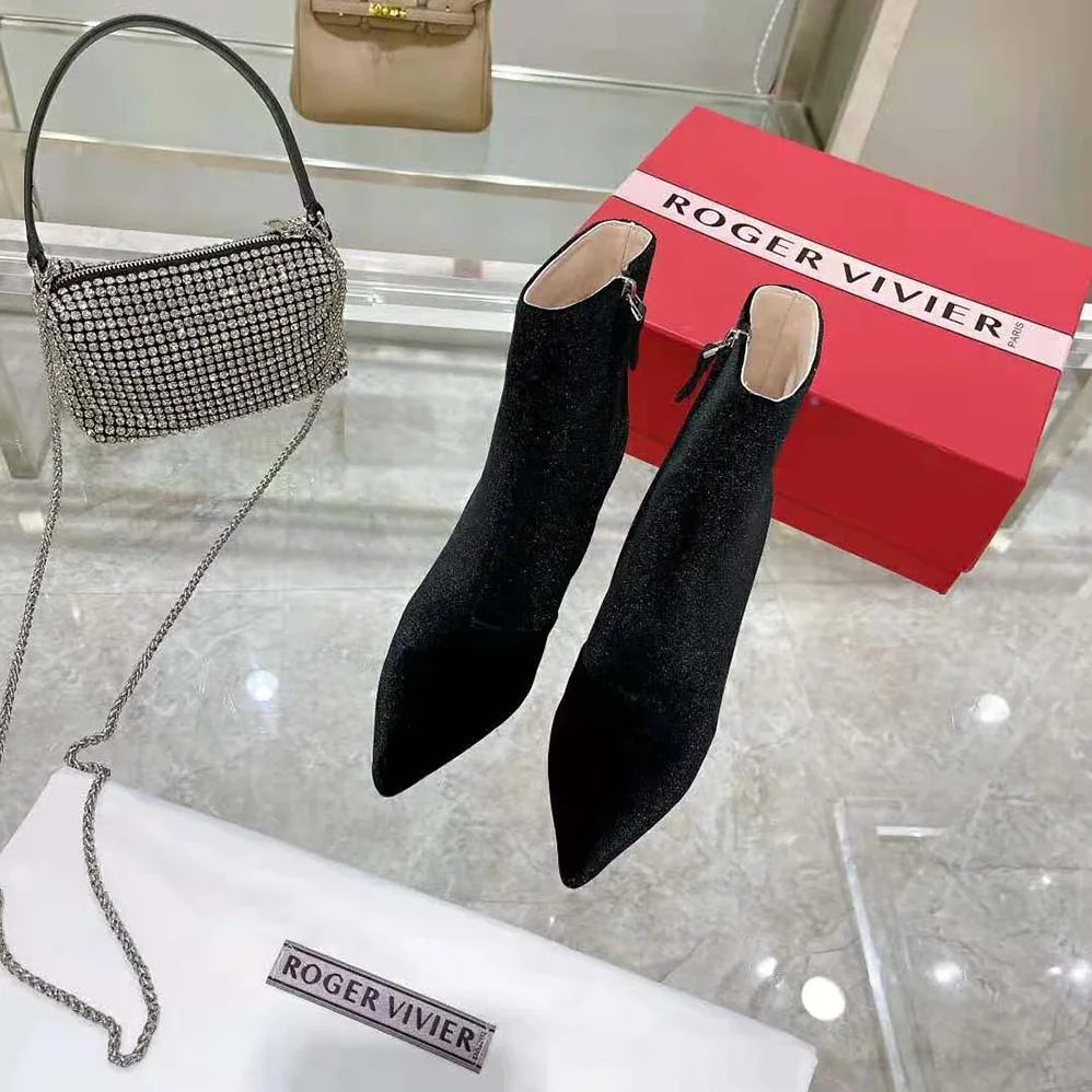 Roger Vivier Marlene Strass Booties in Velvet for Women Roger Vivier Marlene Strass Booties in Velvet for Women