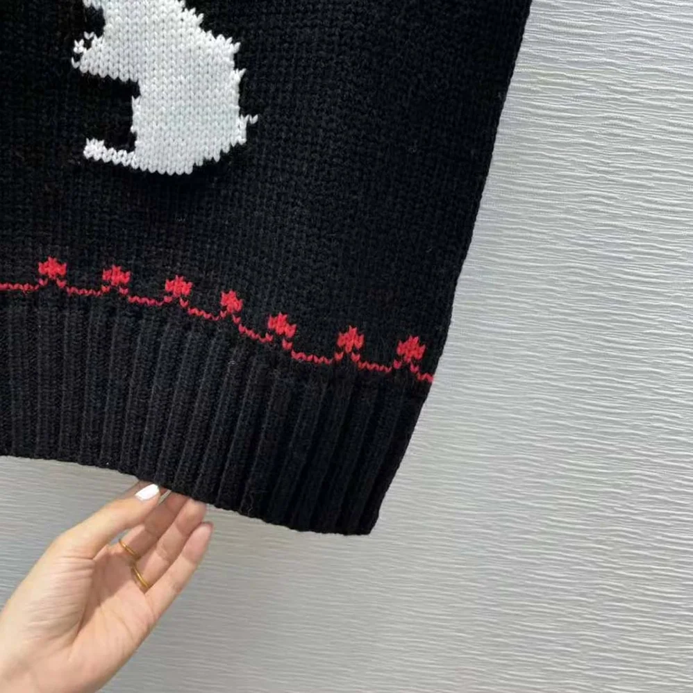 Dior Dioramour Sleeveless Sweater Black White and Red Wool and Cashmere for Women