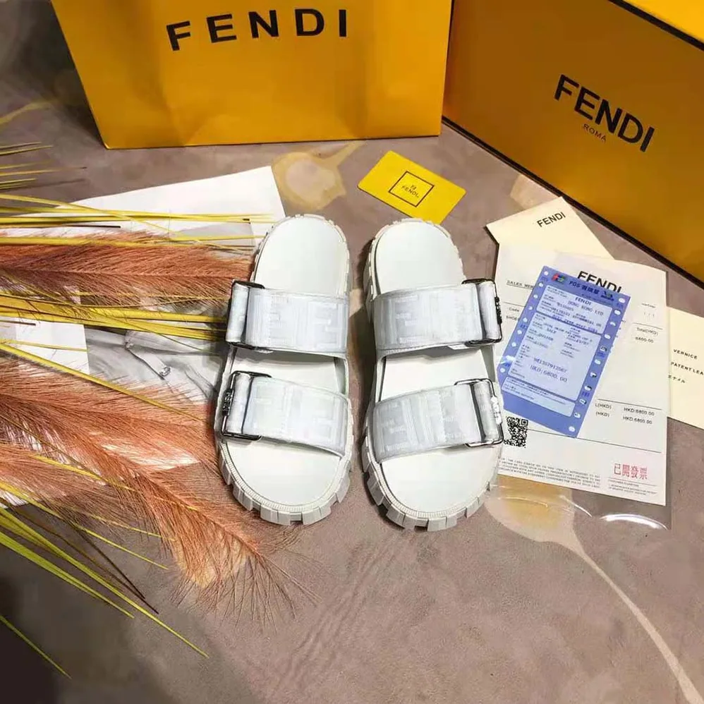 Fendi Sandals White Fabric Sandals for Women Fendi Sandals White Fabric Sandals for Women