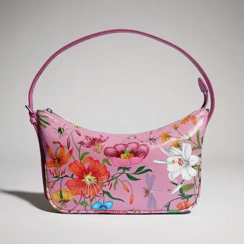 Gucci Lady Lunetta Small Shoulder Bag / Pink/ Multicolor Gucci Flora Coated Canvas Palladium Hardware