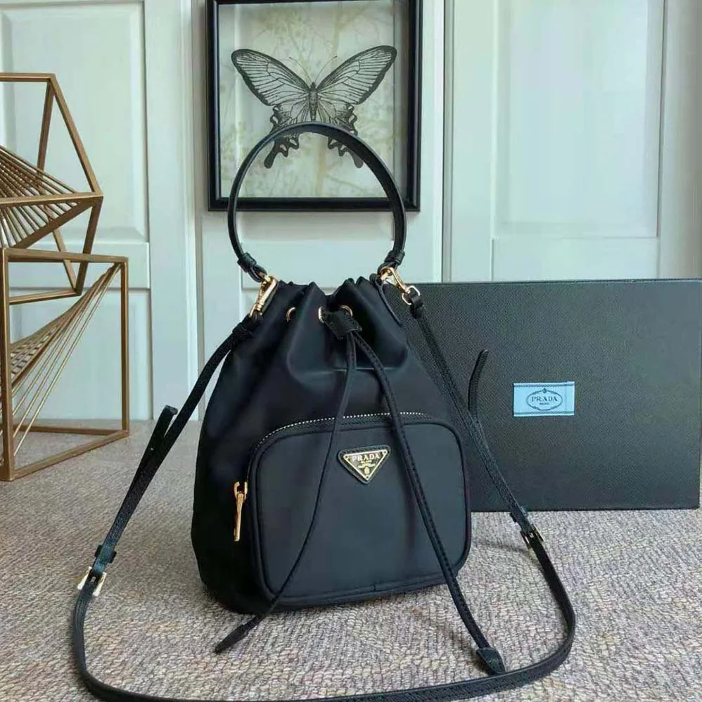 Prada Duet Re-Nylon Shoulder Bag for Women in Black