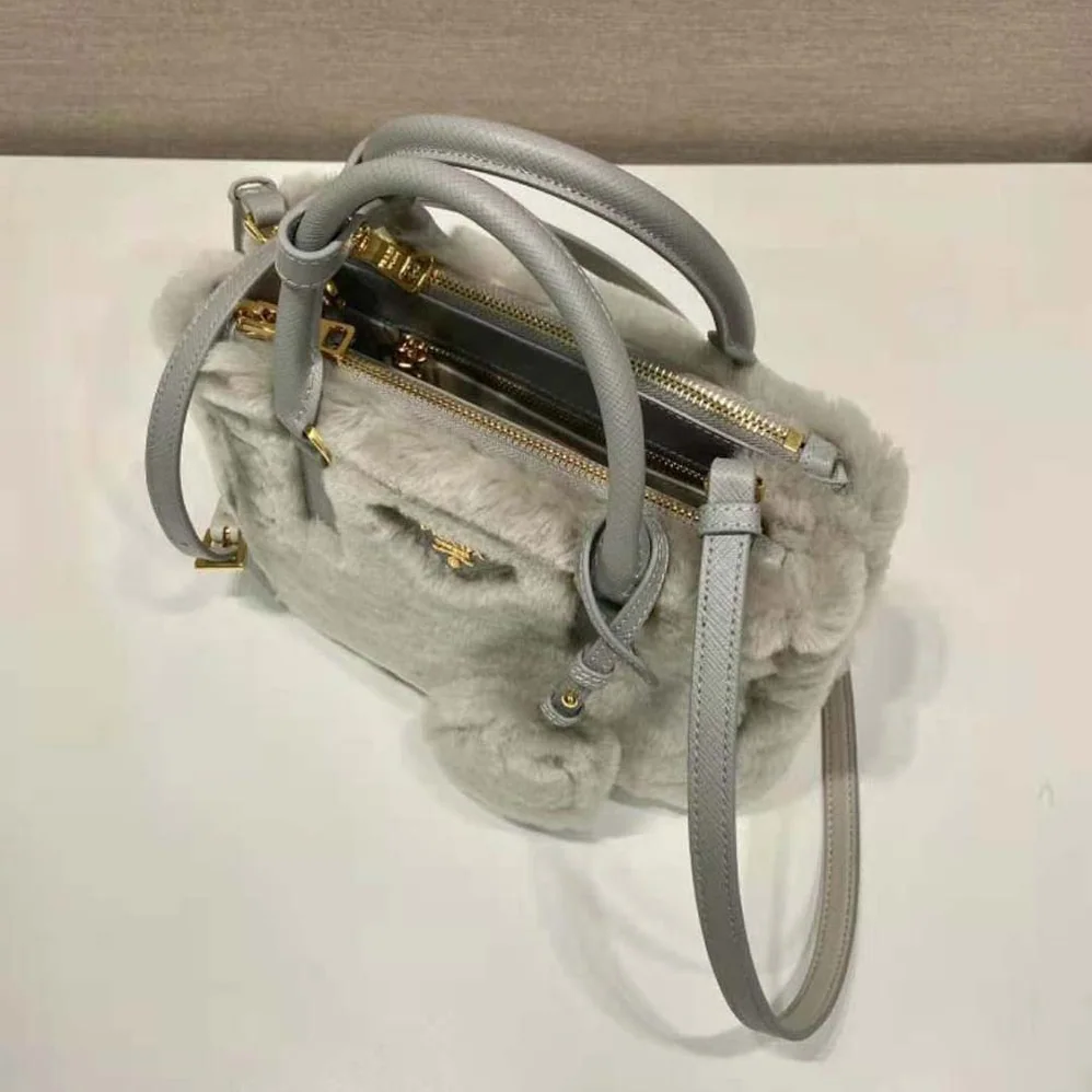 Prada Prada Galleria Shearling Mini-Bag for Women in Silver