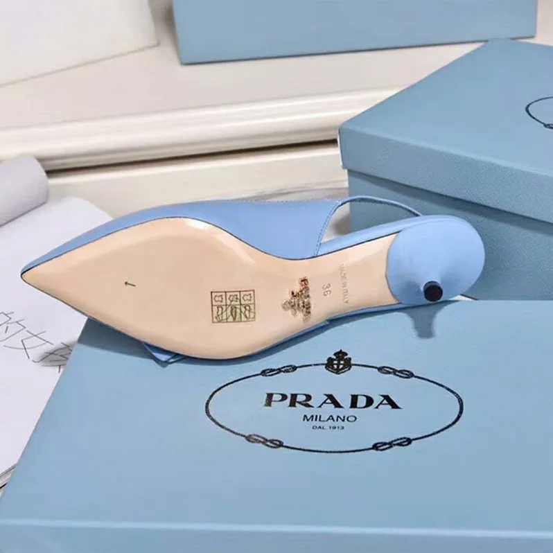 Prada Shoes Leather Slingbacks with Bow 55mm Heel for Women in Blue
