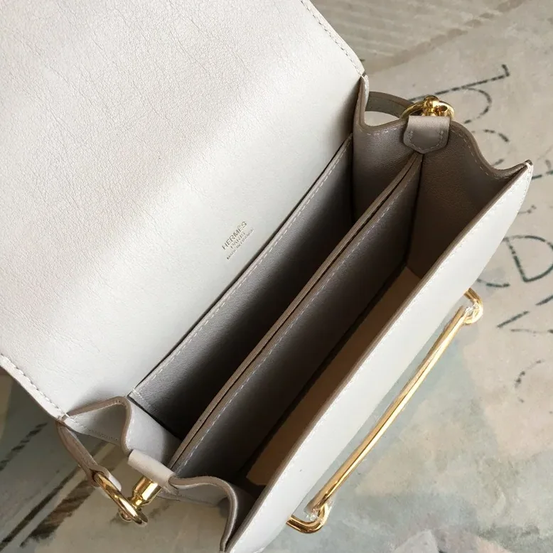 Hermes Mini Evercolor Sac Roulis 19 White Gold Hardware /