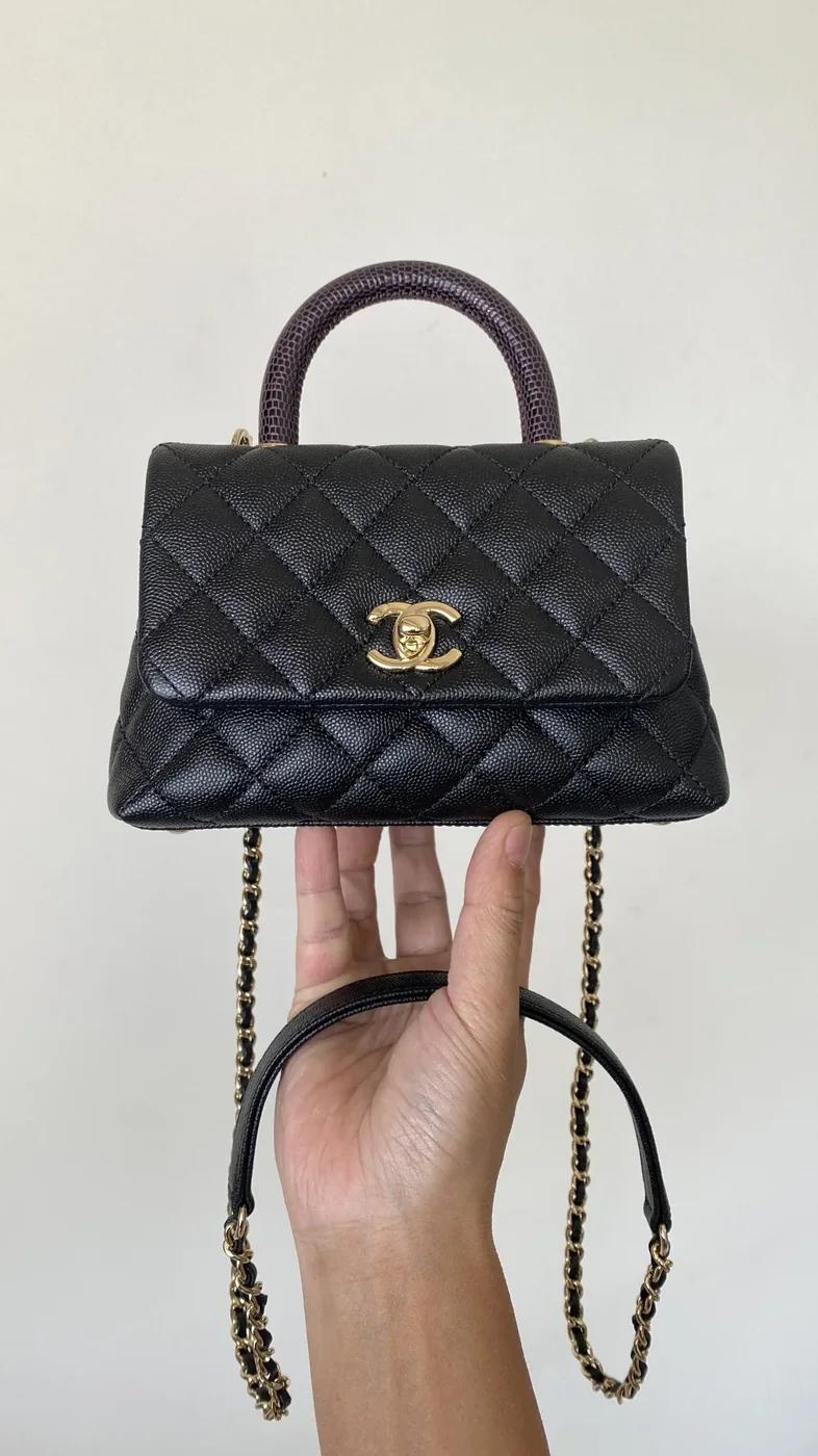 Chanel Coco Mini Bag Mini Top Handle Bag in Black Gold Hardware