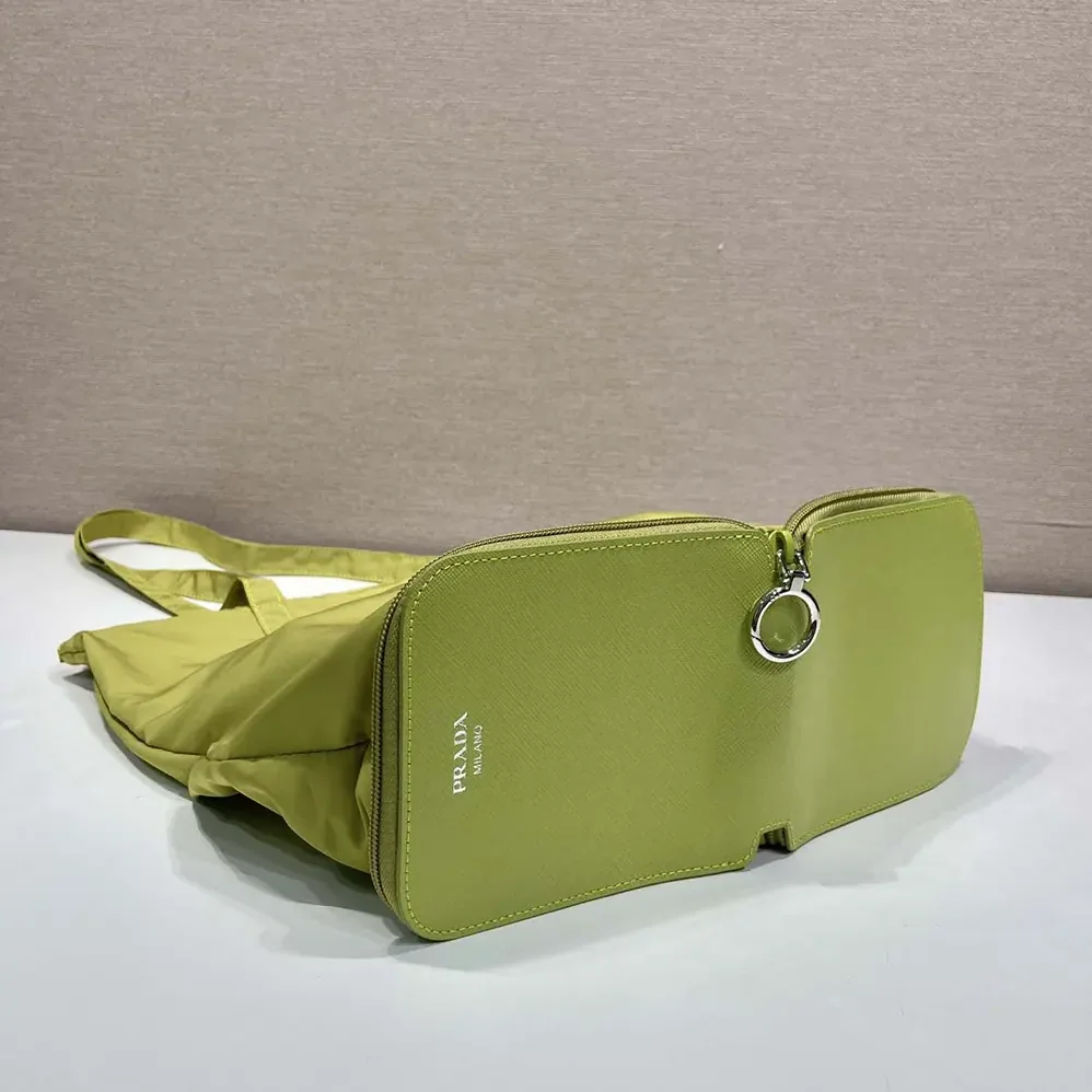 Prada Saffiano Leather Pendant With Re-Nylon Tote Bag for Women in Green Prada Saffiano Leather Pendant With Re-Nylon Tote Bag for Women in Green