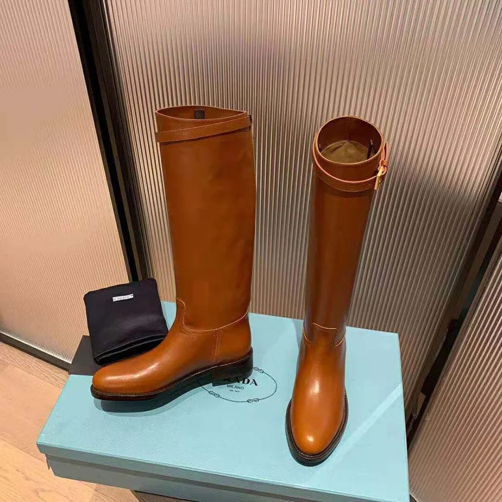 Prada Leather Boots in 30 mm Heel for Women in Brown