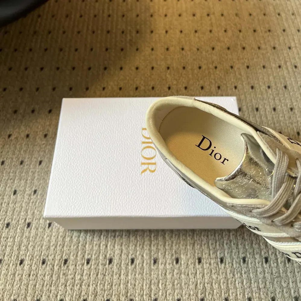 Dior Ribbon Sneaker Gray Suede Calfskin and Silver for Women in Tone Crinkled Laminated Lambskin Dior Ribbon Sneaker Gray Suede Calfskin and Silver for Women in Tone Crinkled Laminated Lambskin