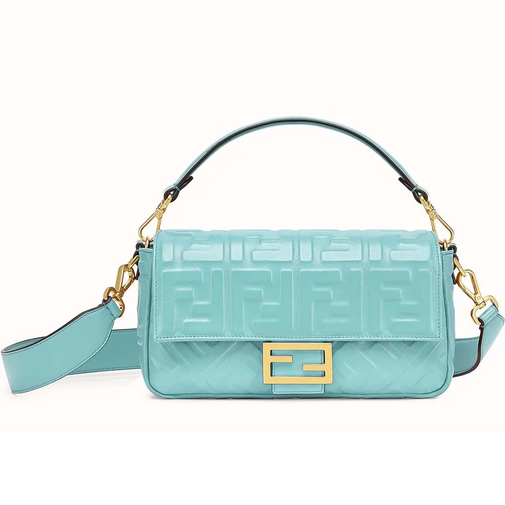 Fendi Iconic Baguette Leather Bag in Medium Size for Women in Aqua