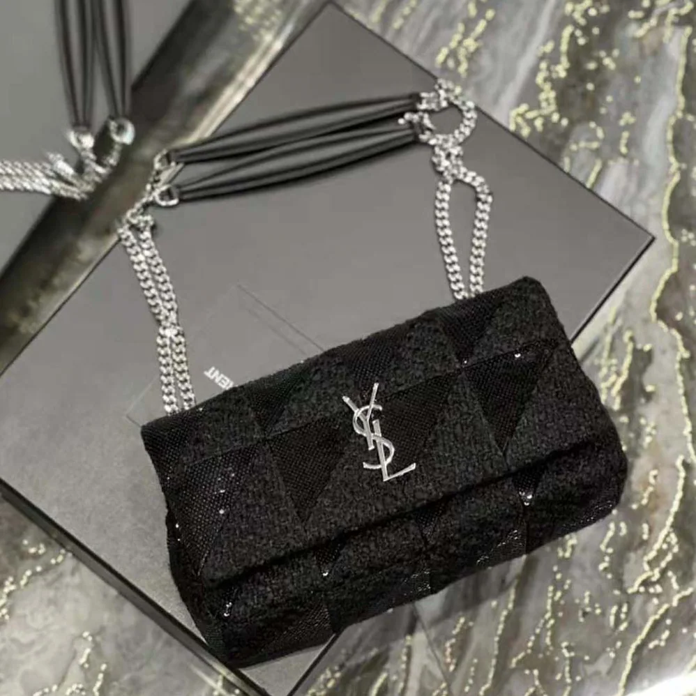 Saint Laurent YSL Jamie Medium Chain Bag “Carré Rive Gauche” in Sequins and Sequined Tweed for Women Saint Laurent YSL Jamie Medium Chain Bag “Carré Rive Gauche” in Sequins and Sequined Tweed for Women