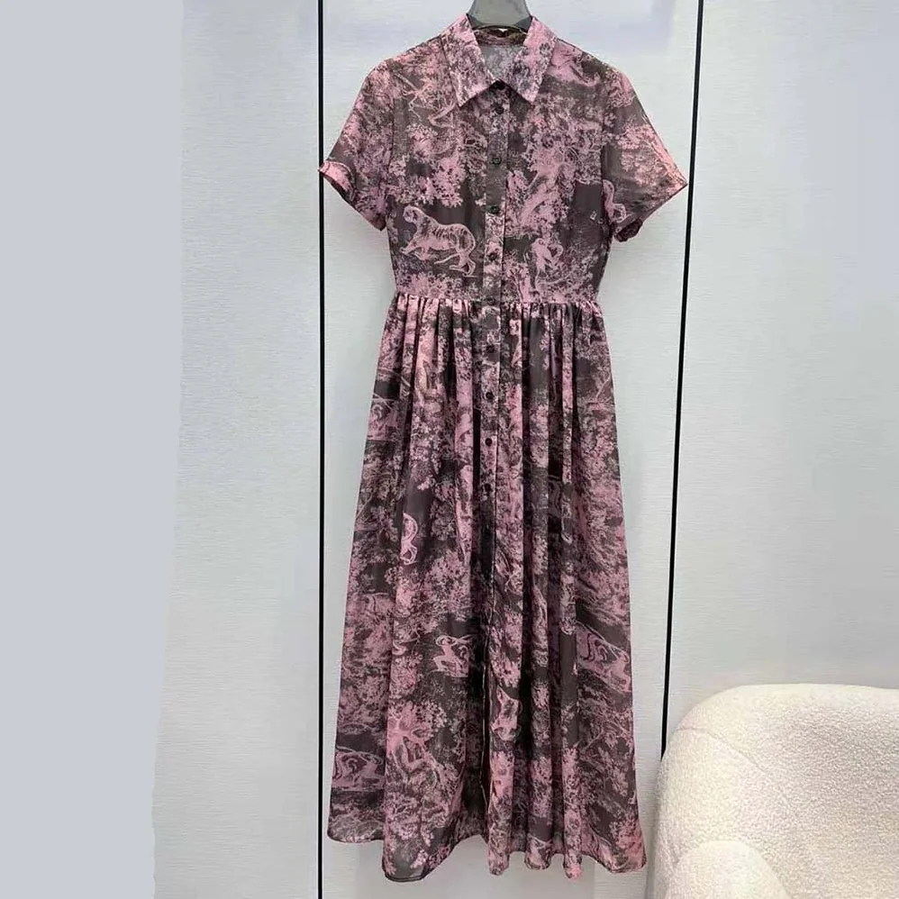 Dior Dioriviera Mid-length Shirt Dress Gray and Pink Cotton Muslin with Toile de Jouy Reverse Motif for Women Dior Dioriviera Mid-length Shirt Dress Gray and Pink Cotton Muslin with Toile de Jouy Reverse Motif for Women