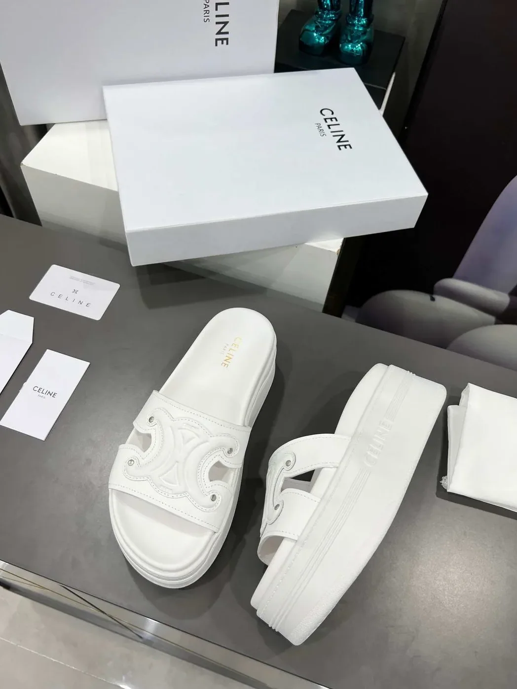Celine Triomphe Block Slide White Celine Triomphe Block Slide White