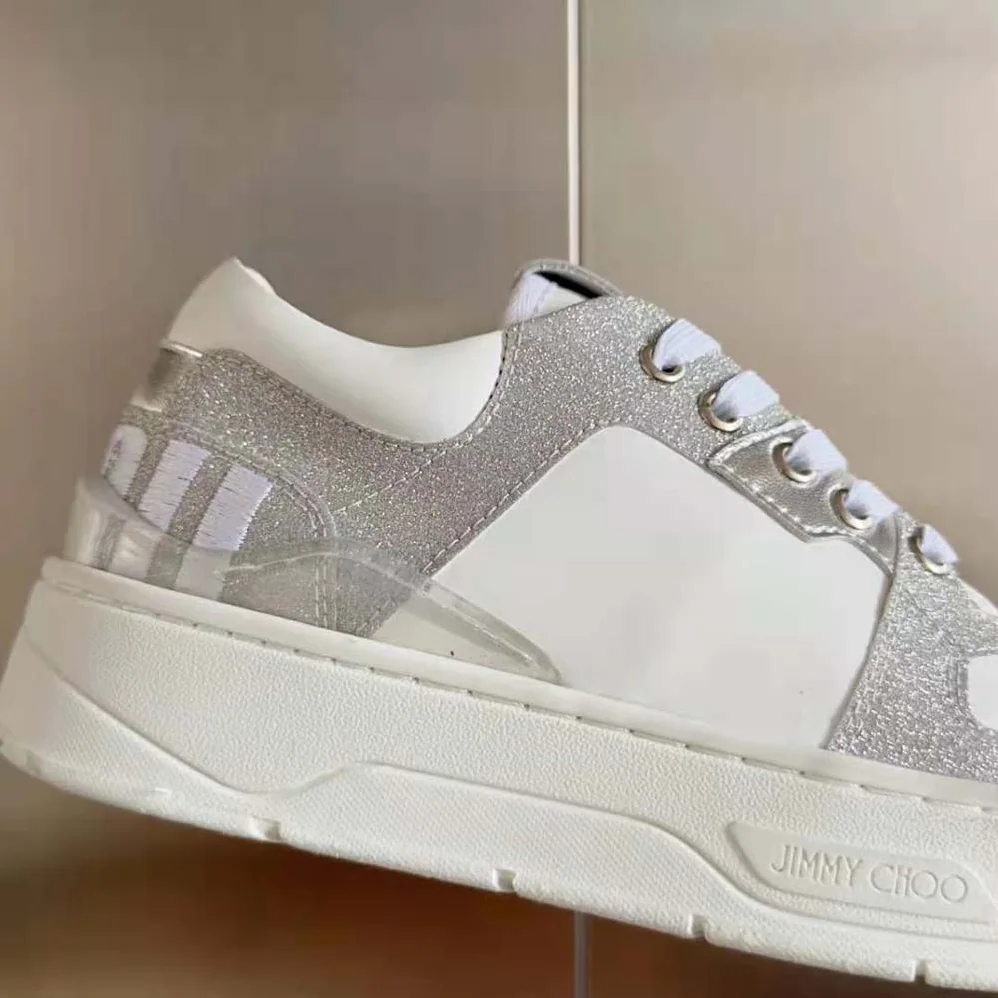 Jimmy Choo Florent/F White Leather Trainers with Glitter for Women