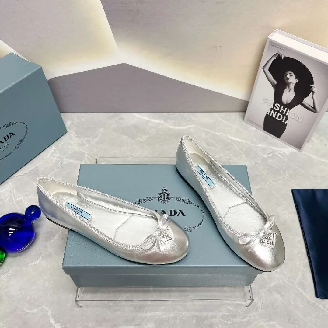 Prada Nappa Ballerinas Silver