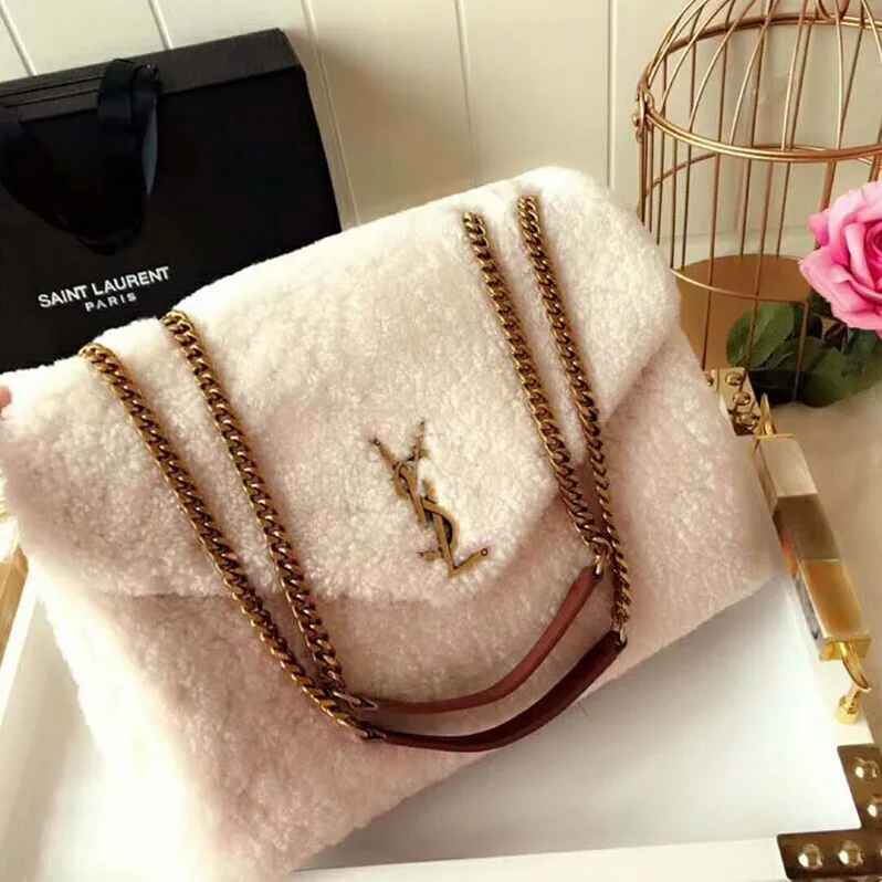 Saint Laurent YSL Loulou Medium in Shearling for Women in White Saint Laurent YSL Loulou Medium in Shearling for Women in White