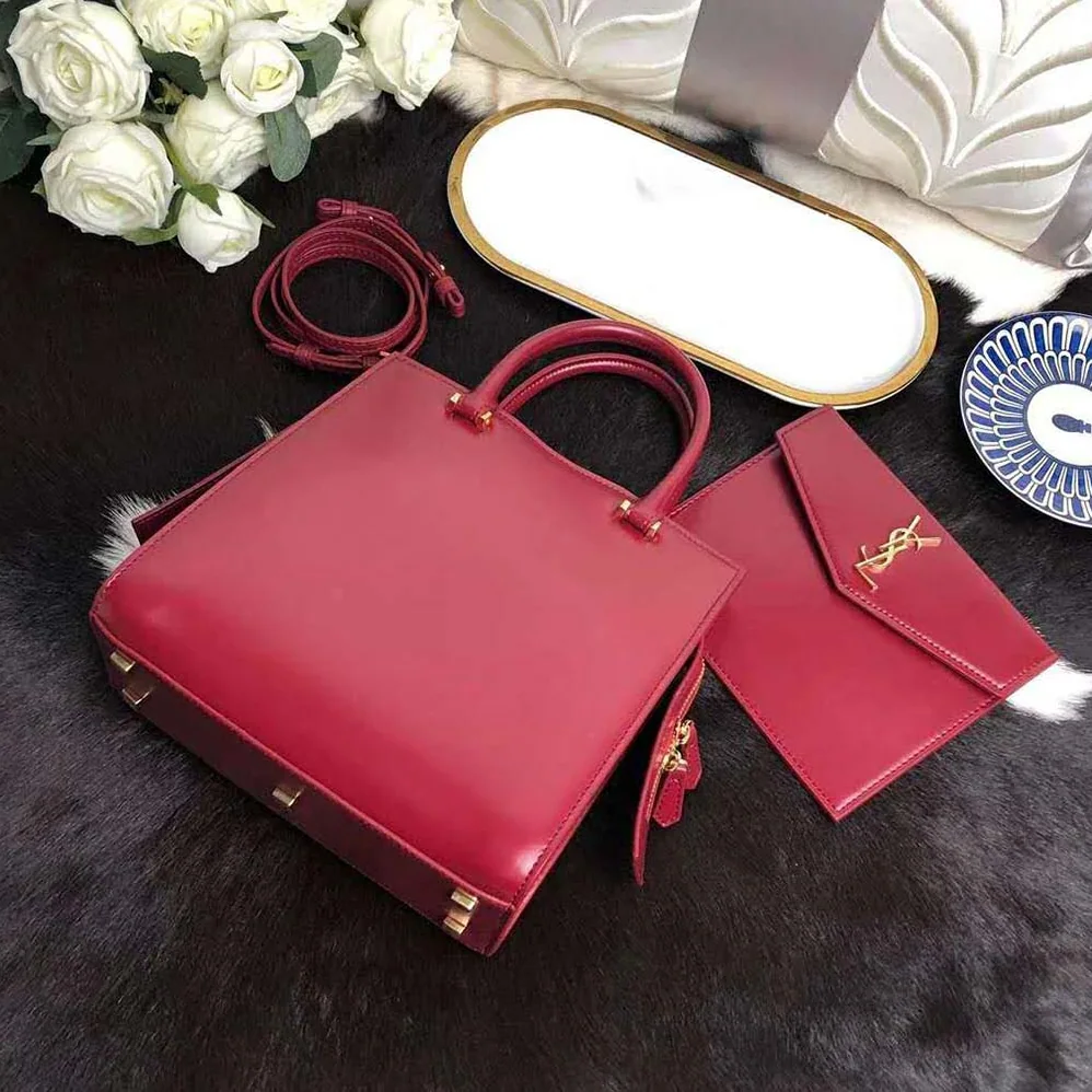 Saint Laurent YSL Uptown Small Tote Shiny Smooth for Women in Red