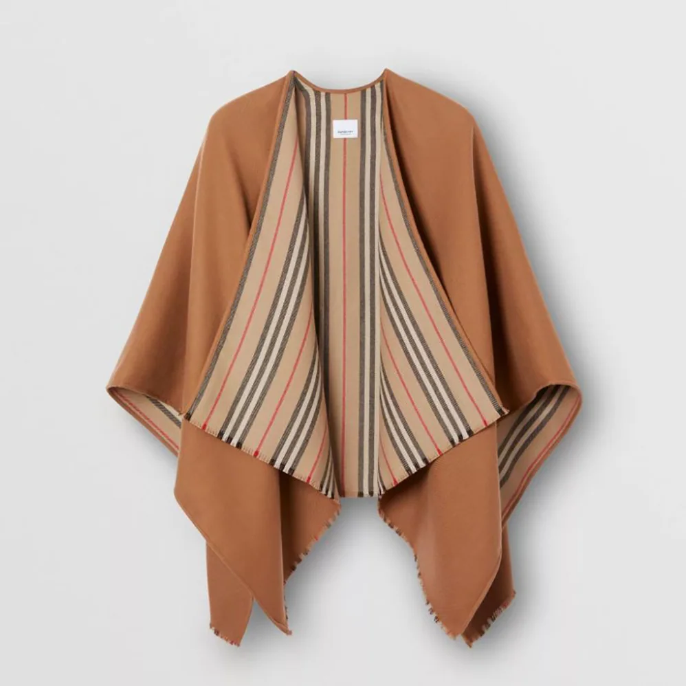 Burberry Lcon Stripe Detail Wool Cape for Women in Brown