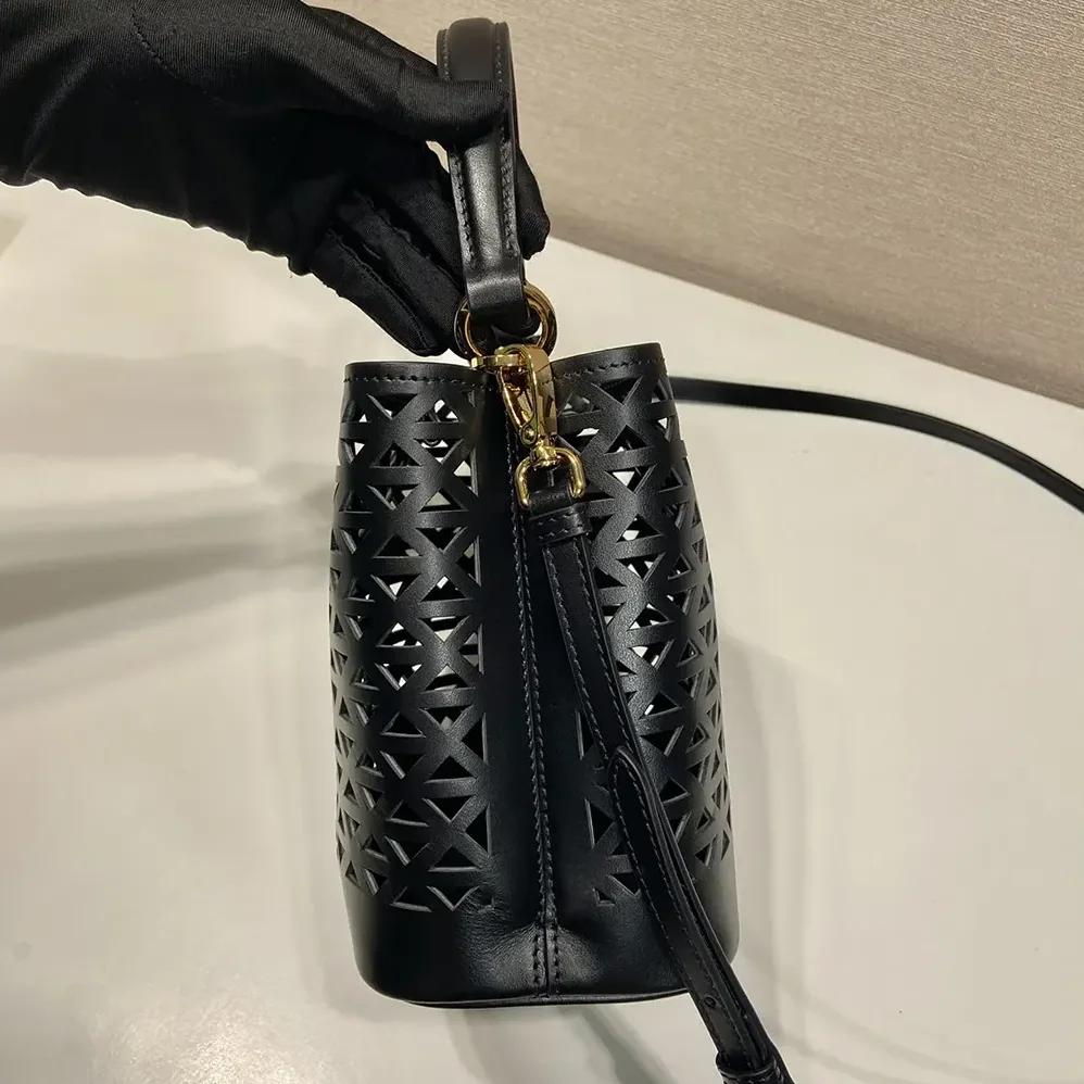 Prada Panier Leather Mini-bag with Cut-out Motif for Women in Black Prada Panier Leather Mini-bag with Cut-out Motif for Women in Black
