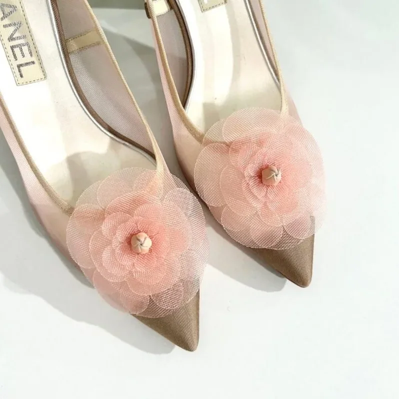 Chanel Mesh Camellia Heels Pink