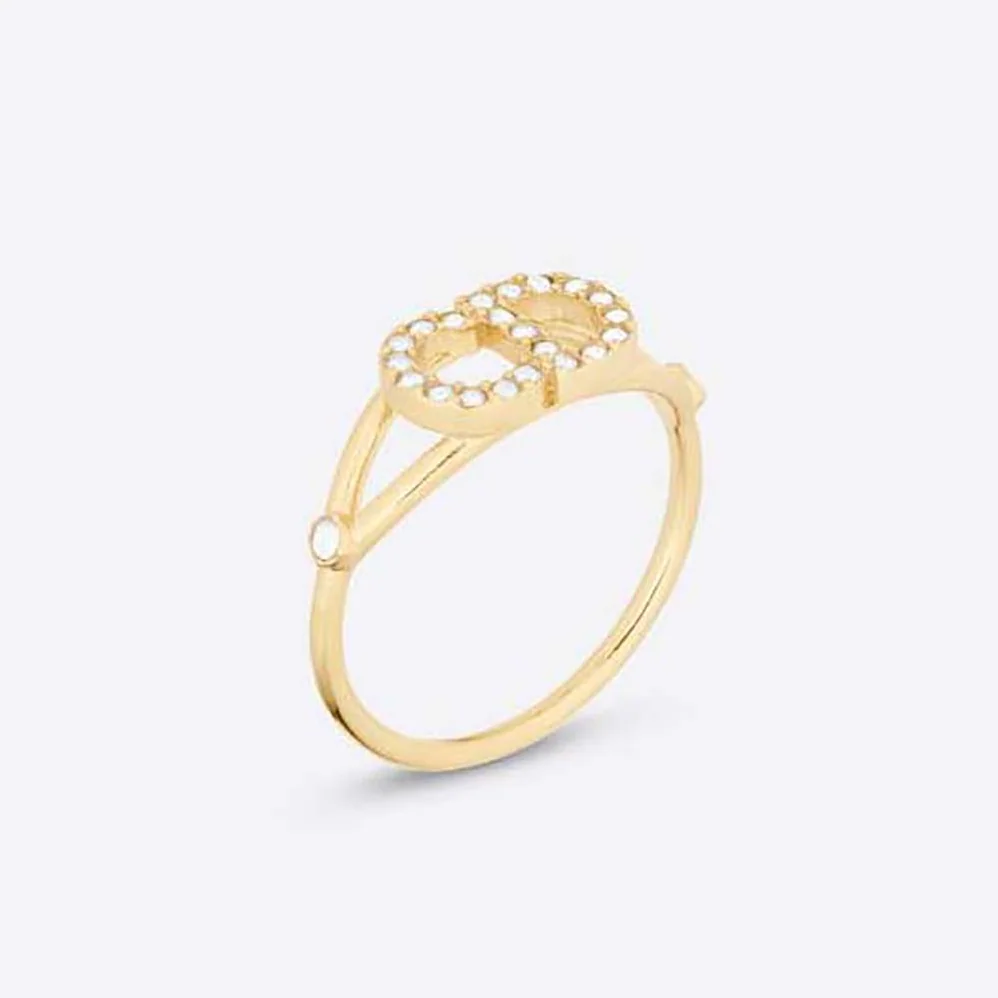Dior Clair D Lune Ring Gold-Finish Metal and White Crystals for Women