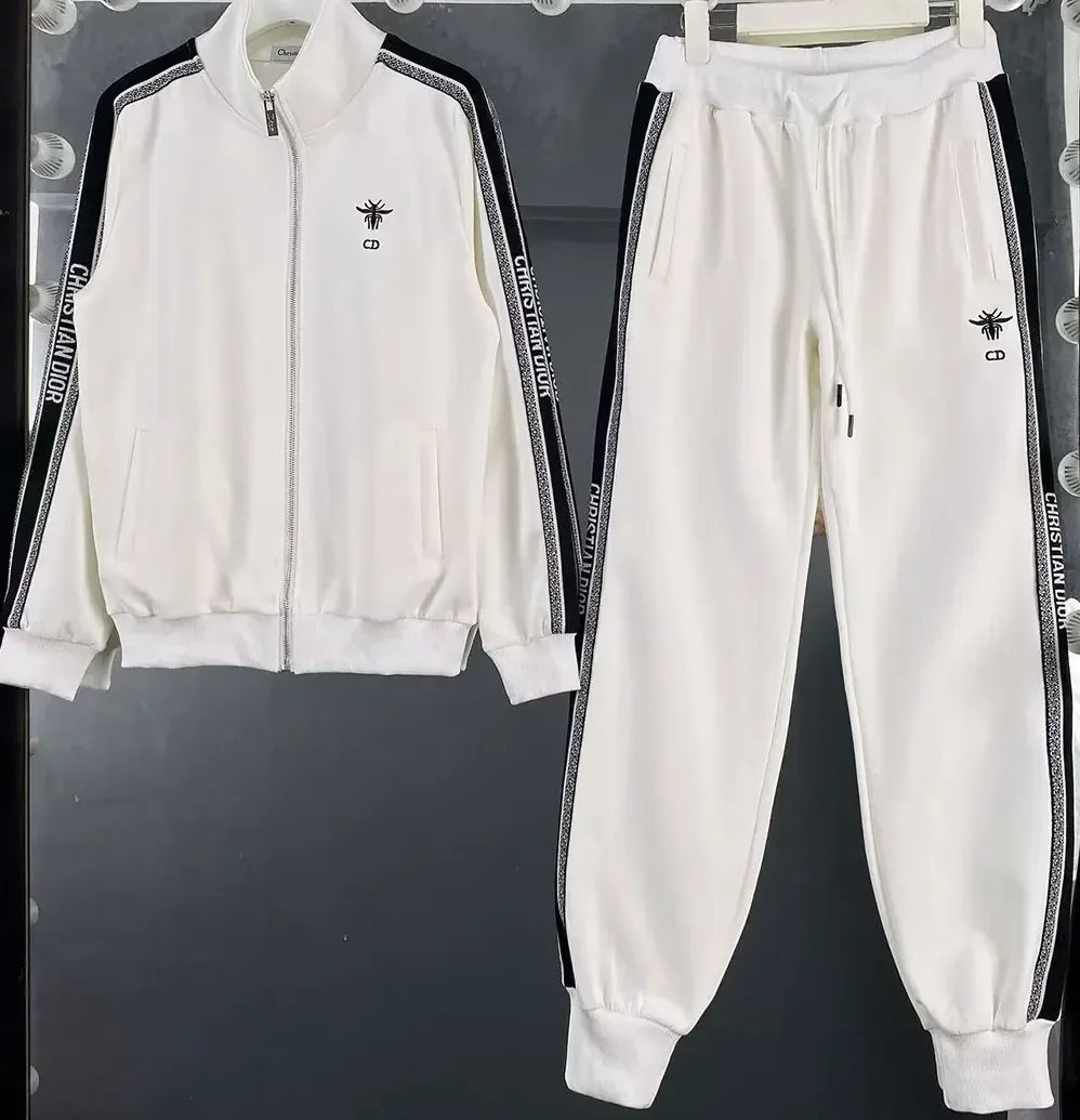 Dior White & Black Tracksuit with Iconic Stripes & Bee Embroidery for Men