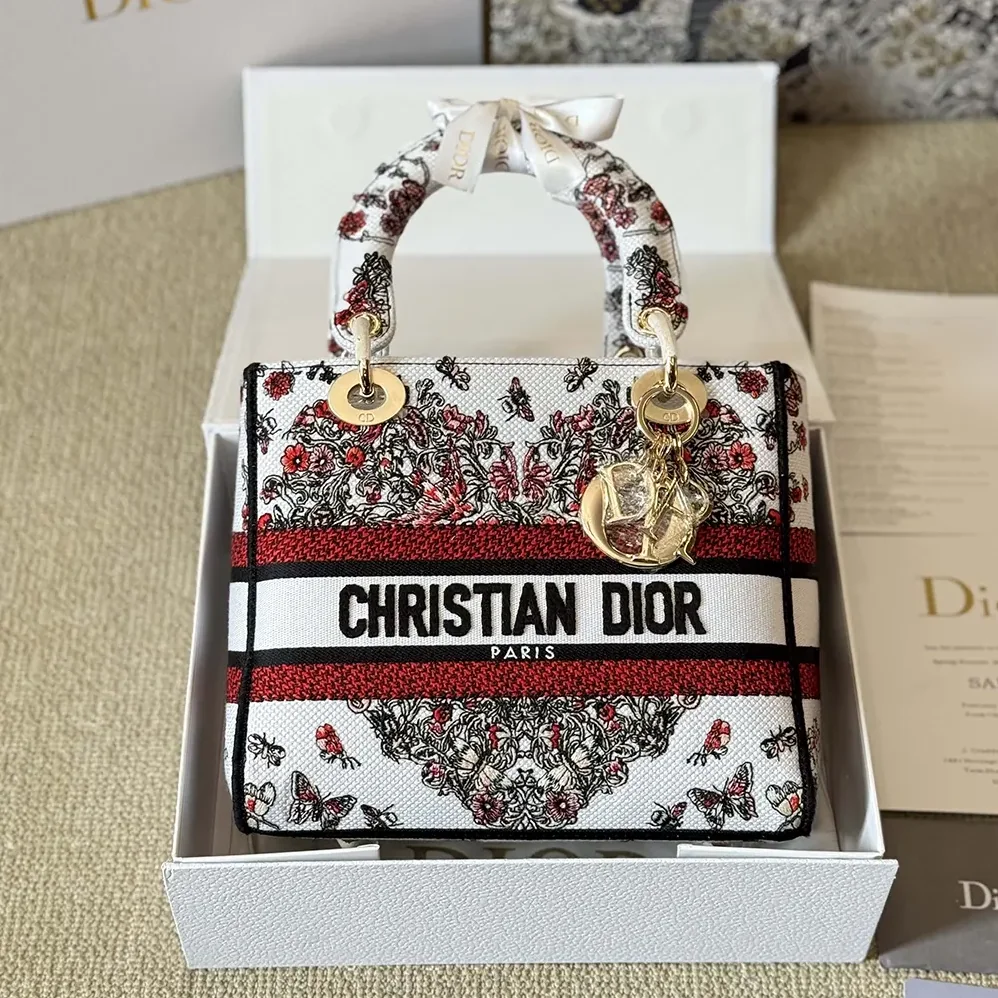Dior Dioramour Medium Lady D for Women in Lite Bag White Embroidery