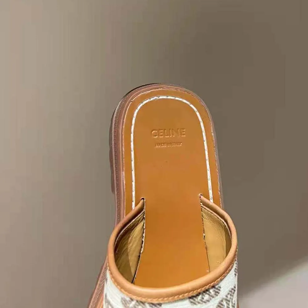 Celine Clea Triomphe Slide in Triomphe Stamped Canvas & Calfskin for Women