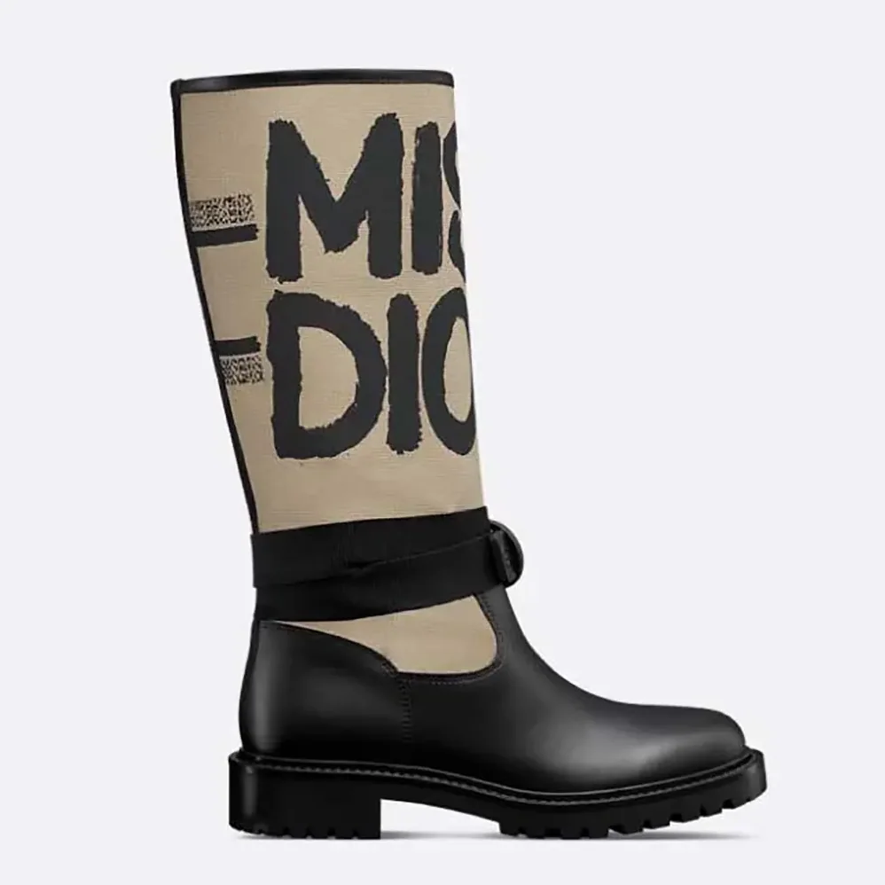 Dior D-Major Boot Warm Taupe Technical Canvas with Black Miss Dior Graffiti Print for Women Dior D-Major Boot Warm Taupe Technical Canvas with Black Miss Dior Graffiti Print for Women