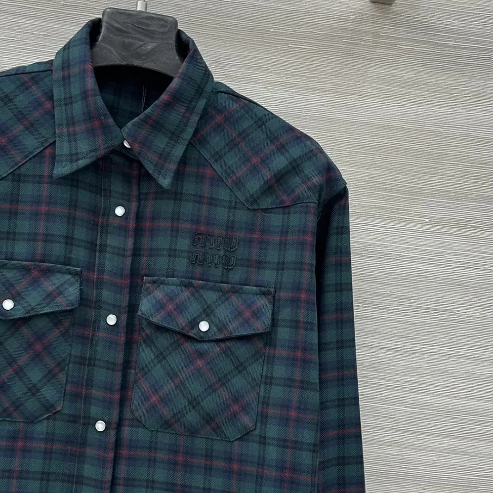 Miu Miu Plaid Shirt with Lettering Logo for Women Miu Miu Plaid Shirt with Lettering Logo for Women