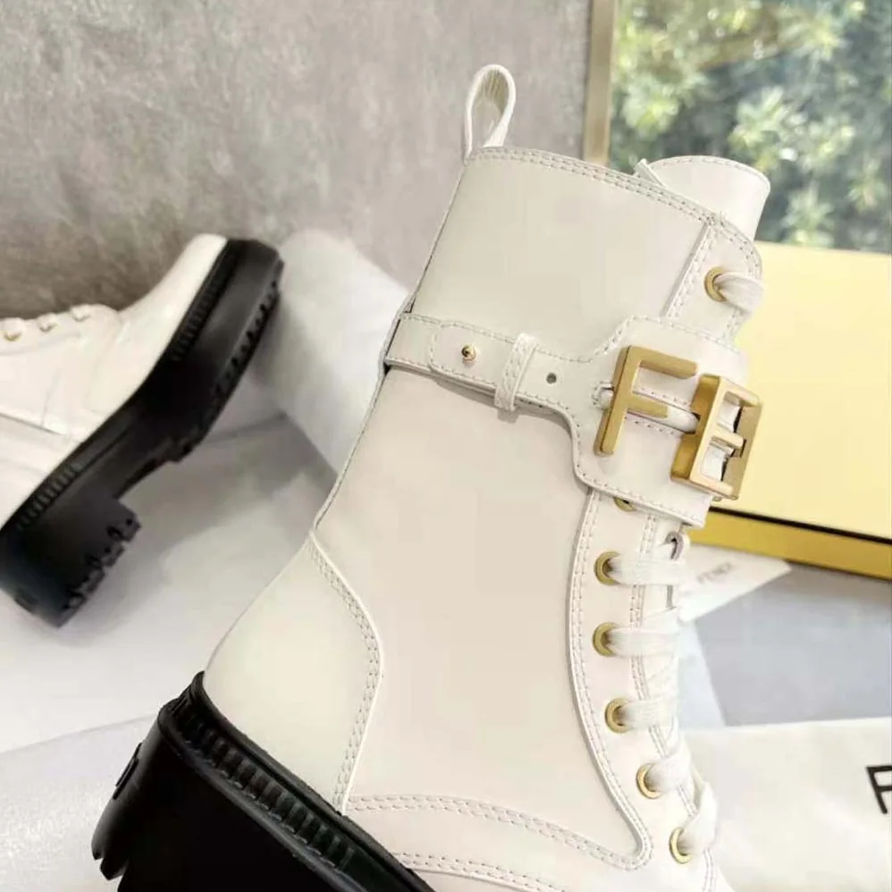 Fendi Fendigraphy White Leather Biker Boots for Women Fendi Fendigraphy White Leather Biker Boots for Women