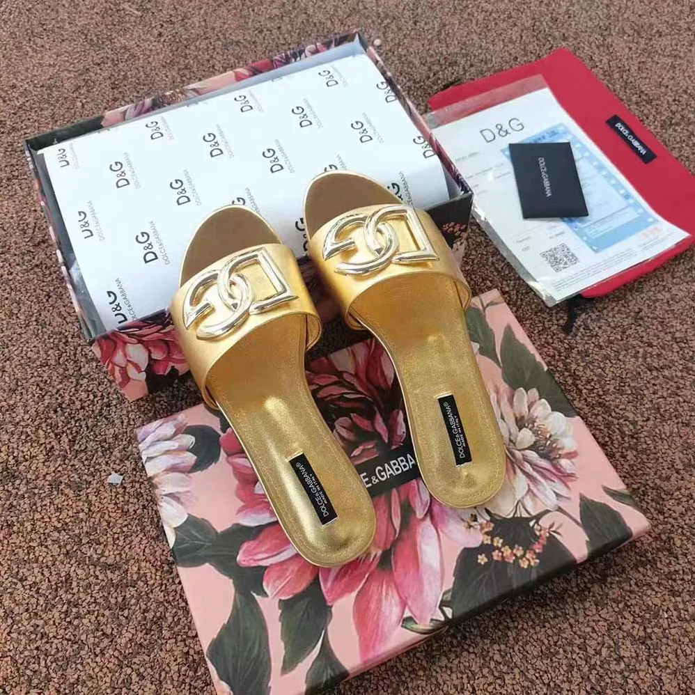 Dolce Gabbana D&G Nappa Mordore Slides with DG Logo for Women