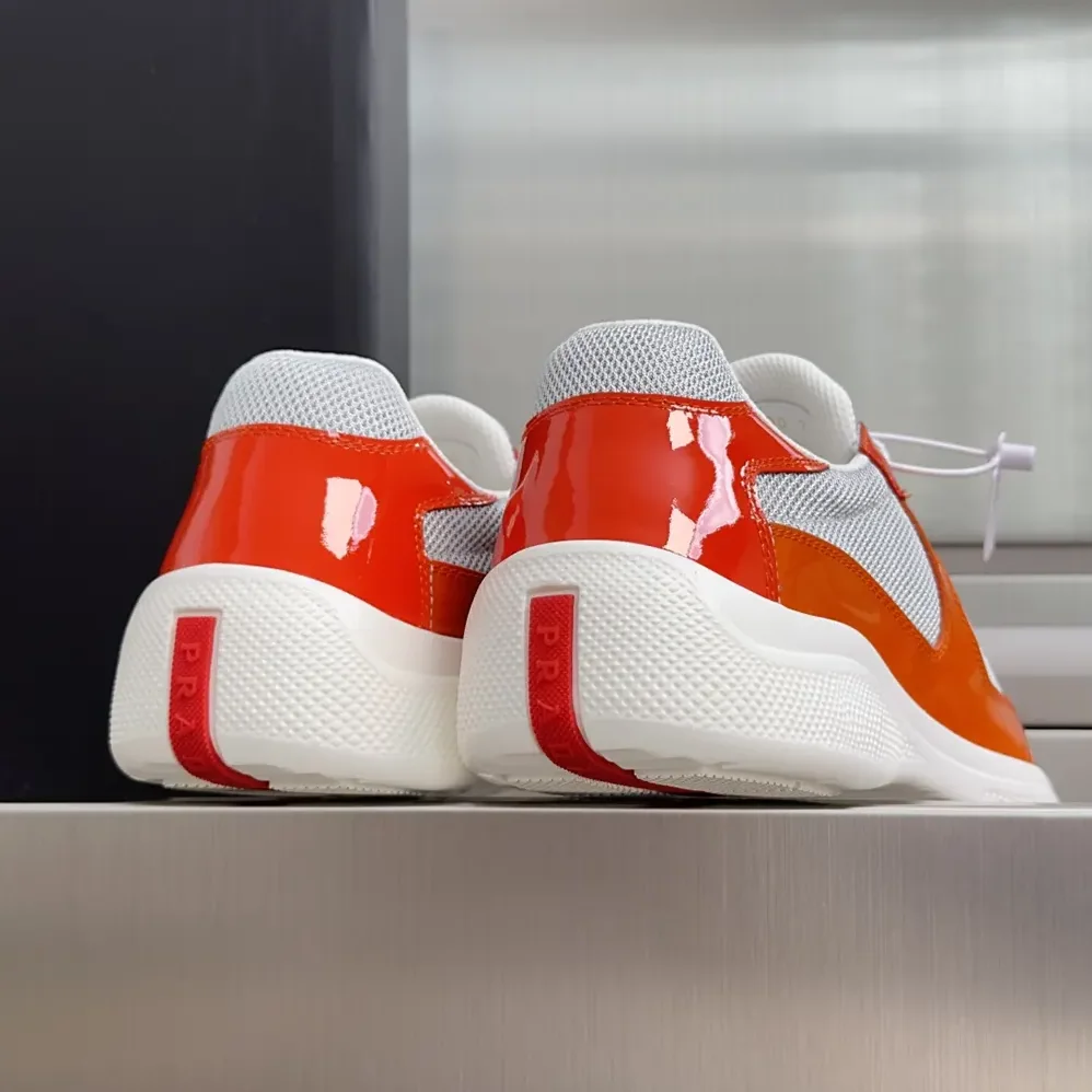 Prada Patent Leather And Technical Fabric Prada America'S Cup Sneakers for Unisex in Orange