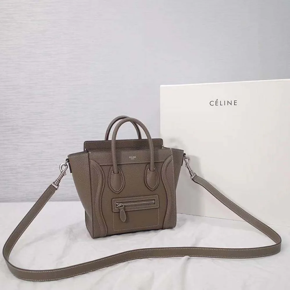 Celine Micro Luggage Handbag in Drummed Calfskin for Women in Brown