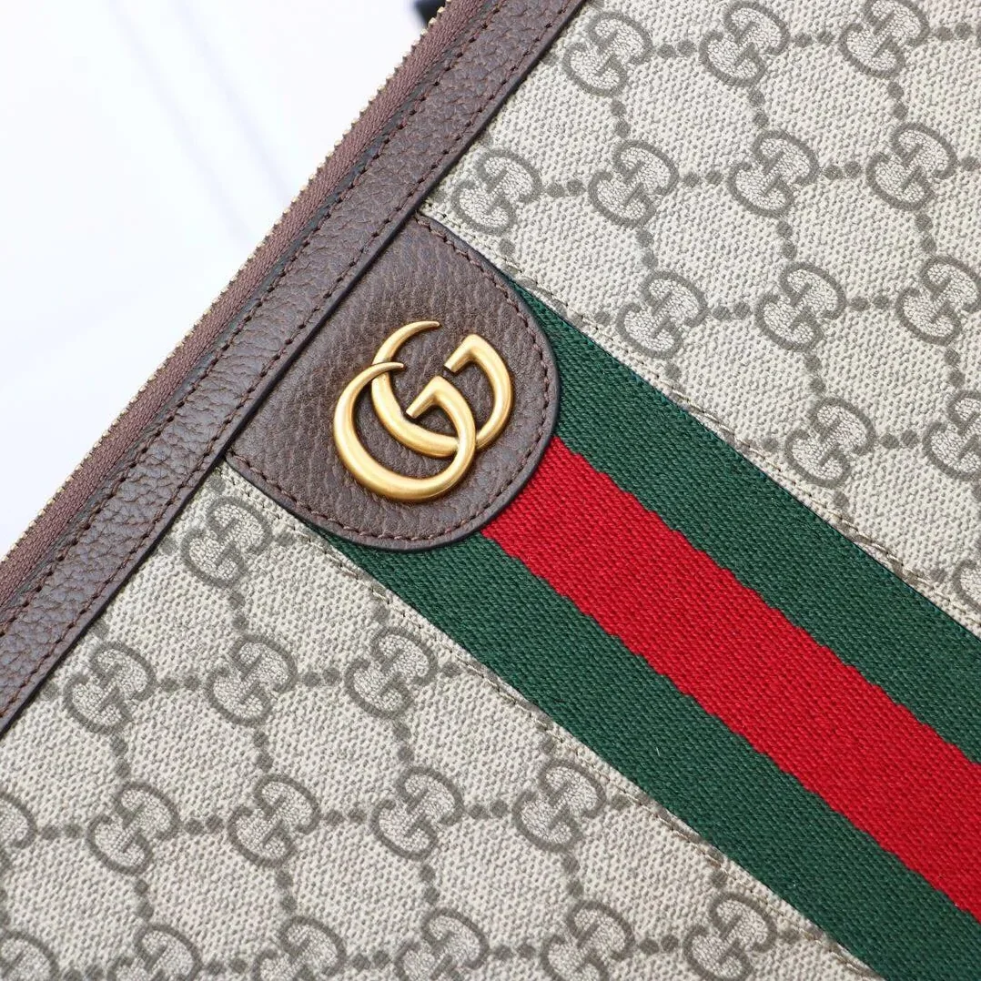 Gucci Ophidia Pouch With Web Beige And Ebony GG Supreme Canvas / Gucci Ophidia Pouch With Web Beige And Ebony GG Supreme Canvas /