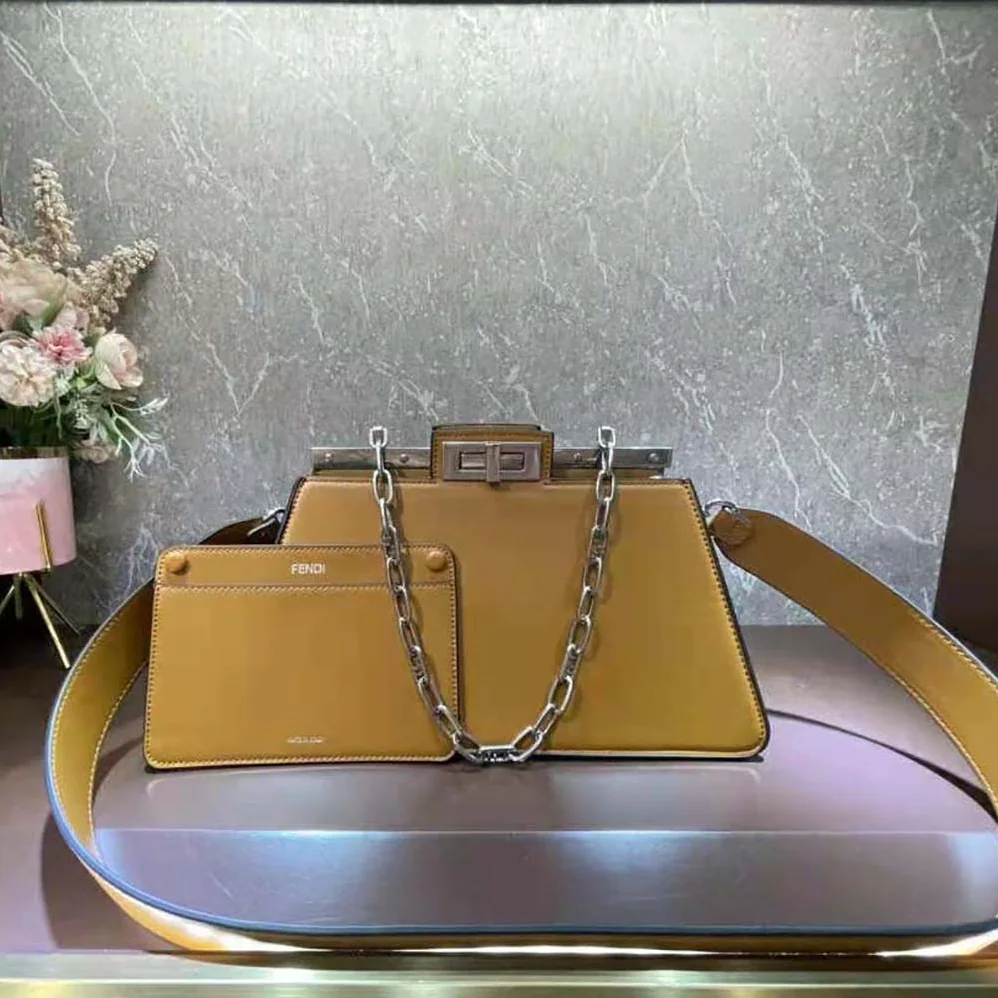 Fendi Peekaboo Cut Medium Brown Leather Bag for Women Fendi Peekaboo Cut Medium Brown Leather Bag for Women