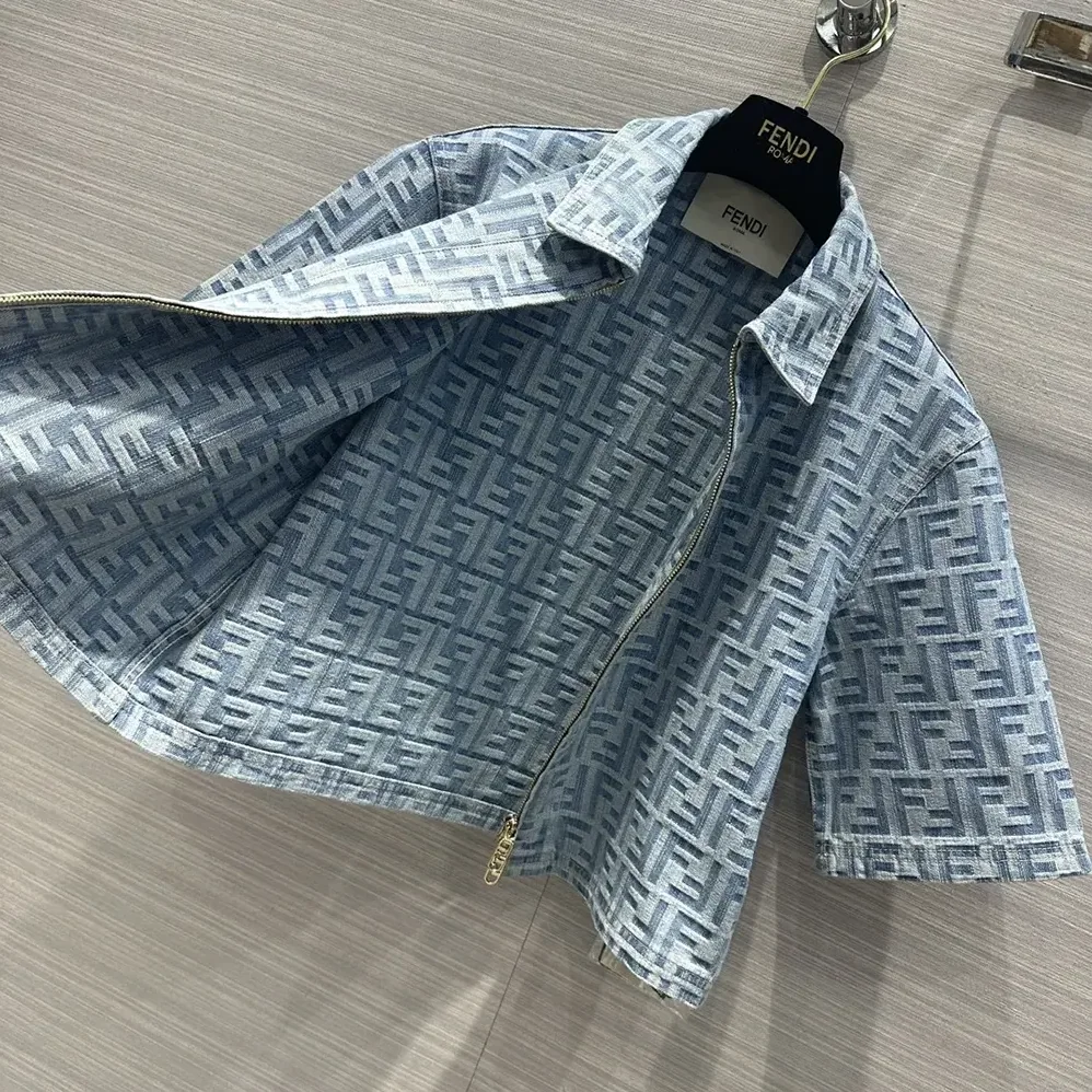 Fendi Light Blue FF Denim Jacket for Women Fendi Light Blue FF Denim Jacket for Women
