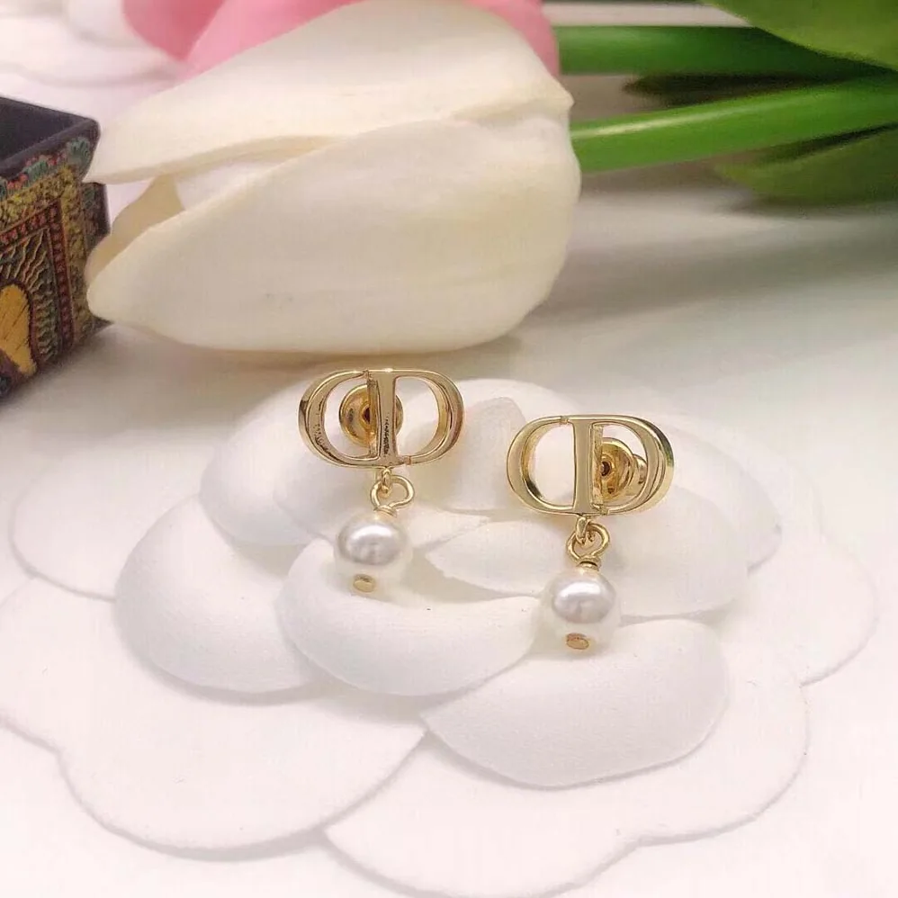 Dior Petit CD Earrings Gold-Finish Metal and White Resin Pearls for Women Dior Petit CD Earrings Gold-Finish Metal and White Resin Pearls for Women
