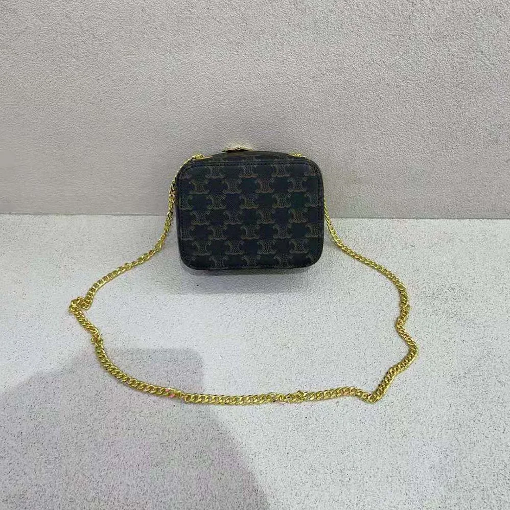 Celine Box on Chain Cuir Triomphe in Triomphe Canvas and Calfskin for Women