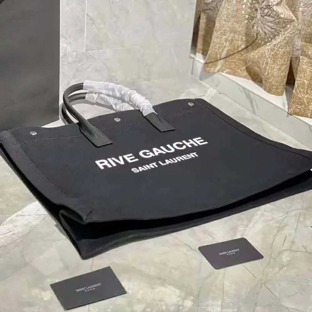 Saint Laurent YSL Rive Gauche Tote Bag in Linen and Leather for Women Saint Laurent YSL Rive Gauche Tote Bag in Linen and Leather for Women
