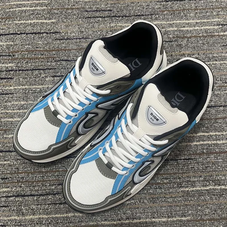 Dior CD Shoes B30 Low-Top Sneaker Light Blue Mesh Gray Blue Technical Fabric for Men