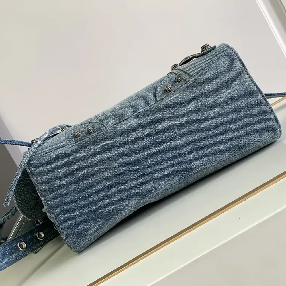 Balenciaga Neo Cagole City Handbag Denim with Rhinestones in Blue for Women Balenciaga Neo Cagole City Handbag Denim with Rhinestones in Blue for Women