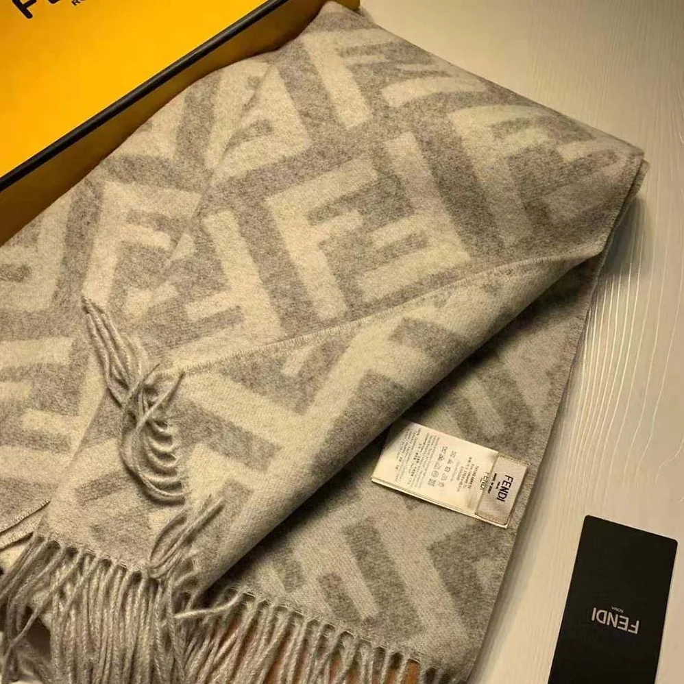 Fendi Long Scarf with Fringed Edges for Women in Silver Fendi Long Scarf with Fringed Edges for Women in Silver