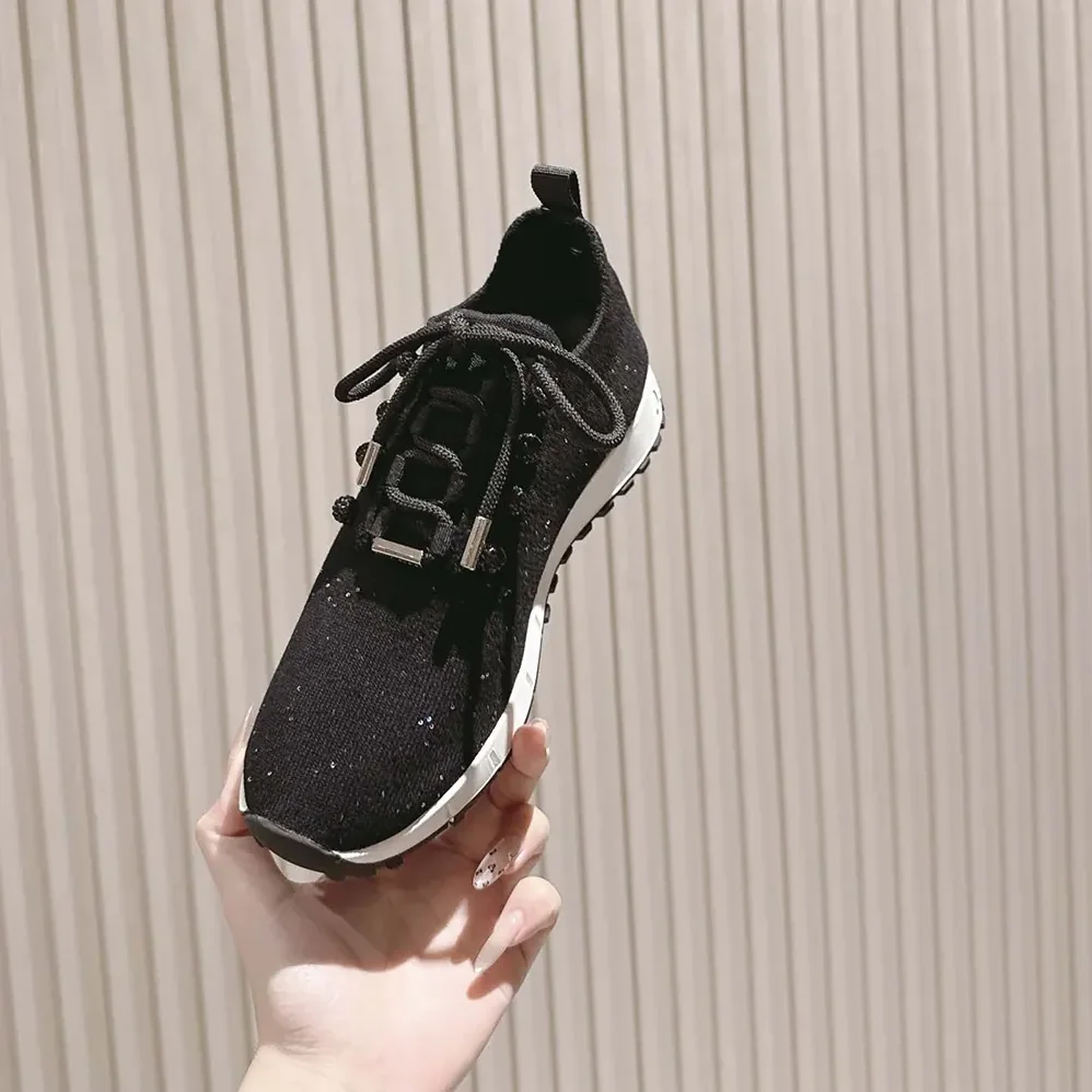 Jimmy Choo Veles Black Sequin Knit Trainers for Women