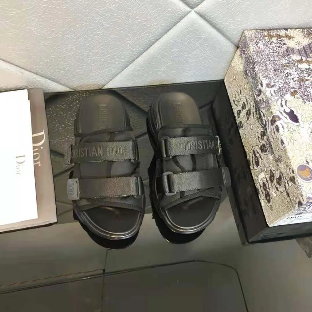Dior D-wander Slide Black Technical Fabric with Camouflage Print for Women