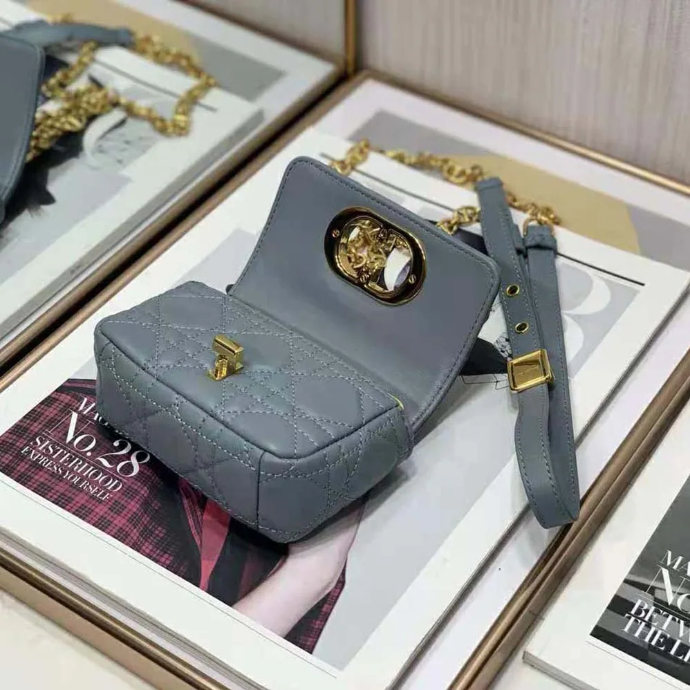 Dior Micro Dior Caro Bag Cloud Blue Supple Cannage Calfskin for Women
