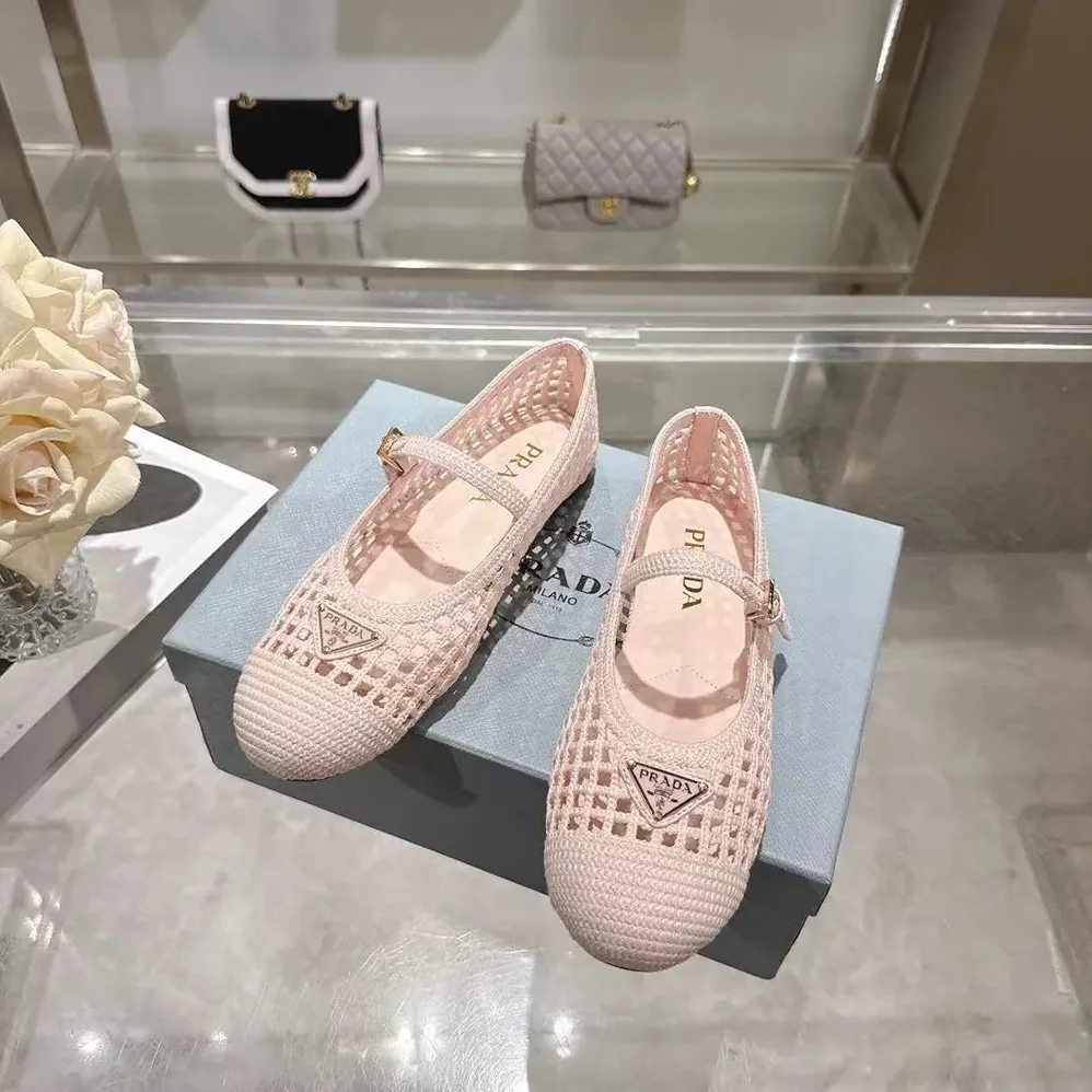 Prada Crochet Ballerinas for Women in Orchid Pink