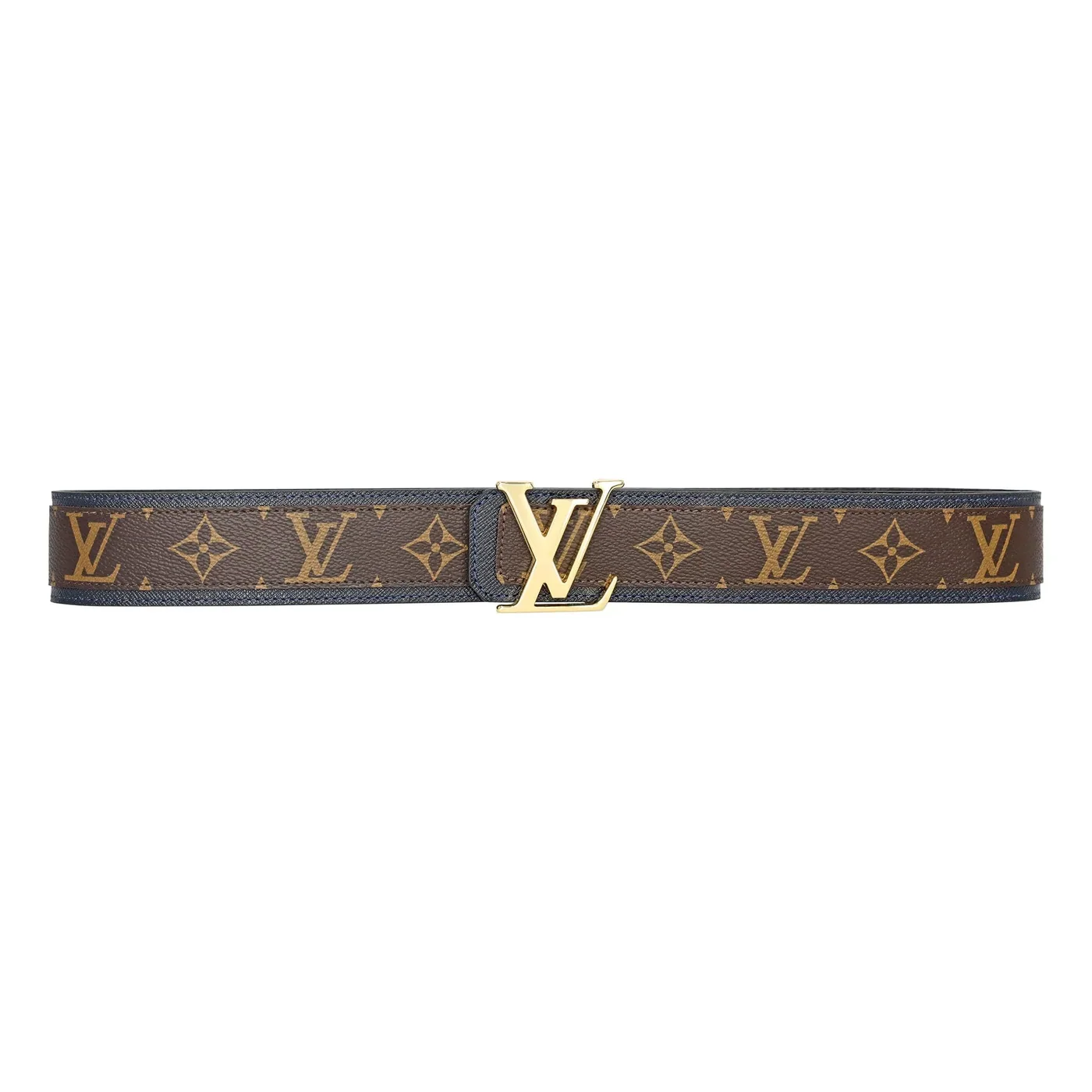 Brown Monogram style Leather Belt Amazing Dark Blue