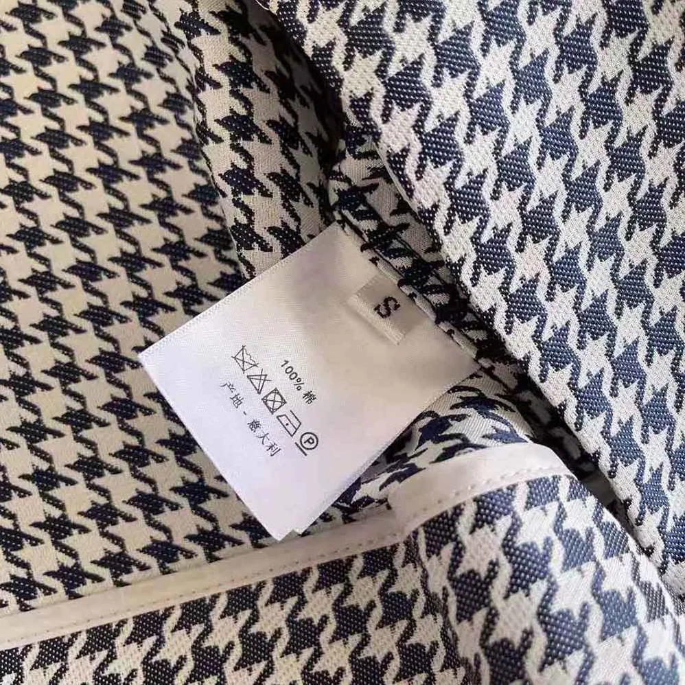 Dior Cropped Jacket Navy Blue Technical Cotton Jacquard with Micro Houndstooth Motif for Women
