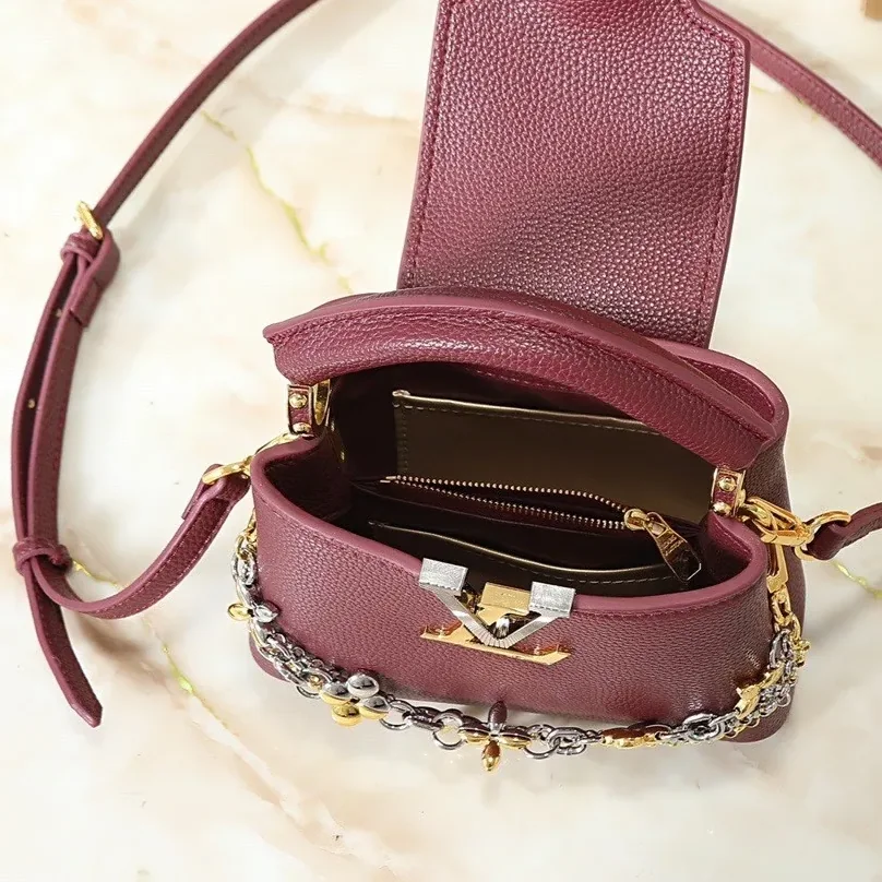 Louis Vuitton Capucines Mini Top Handle Bag / Plum Purple Silver/ Gold Hardware
